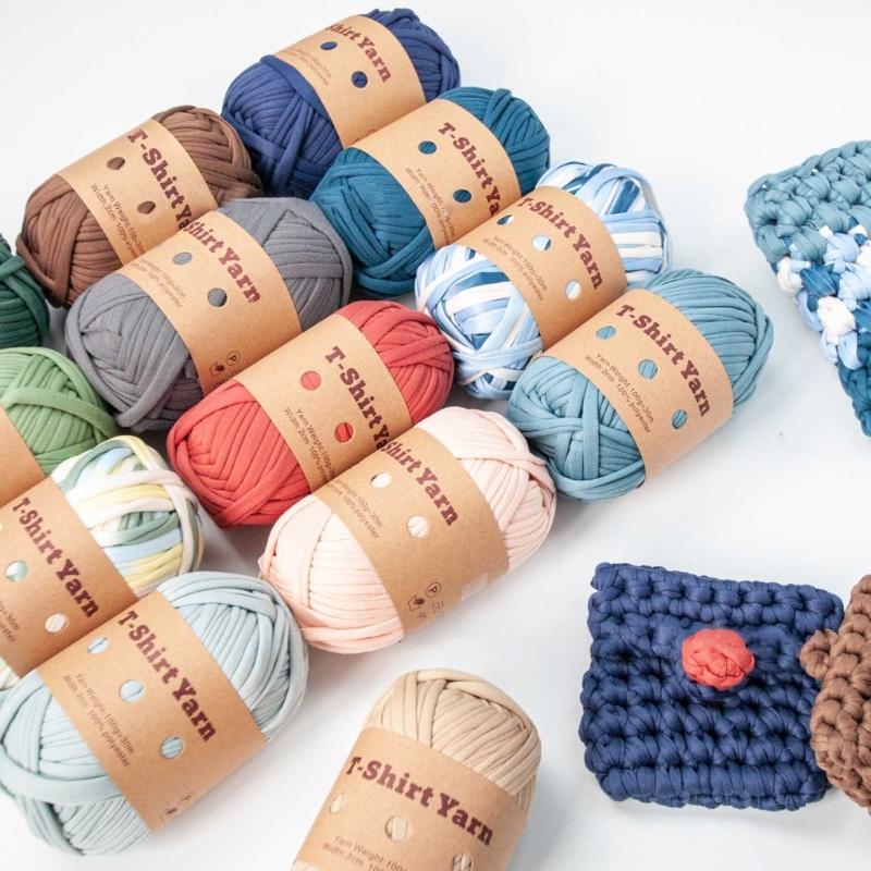 6PC T-Shirt Yarn Elastic Fabric Crochet Cloth Yarn for DIY Knitting, Spaghetti Yarn Thick Knitting Yarn for Hand DIY Bag