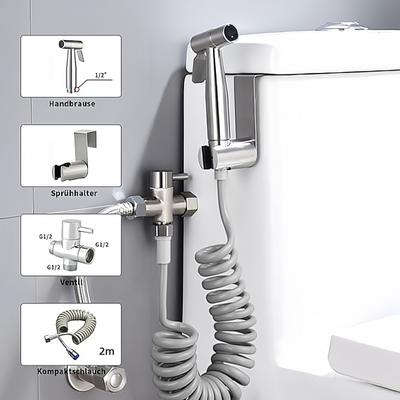 Kit de pulverizador de bidê portátil para banheiro, pistola de pulverização de aço inoxidável com fole de válvula de 3 vias, usado para higiene pessoal e banho de animais de estimação