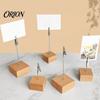 Wooden Note Clip Cube Memo Stand, Display Solid Wood Square Base Photo Card Holder, Vertical Receipt Holder for Wedding Party or Office Document Stand