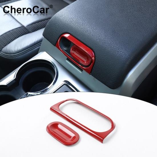 For Ford F150 2009-2014 Interior Console Armrest Box Handle Frame Cover Trim Red