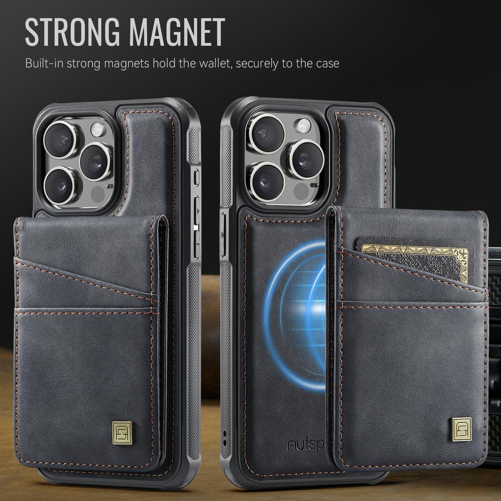 For iPhone 14 Pro Max Case AUTSPACE A12 Leather Phone Case with Detachable Card Bag