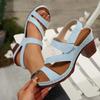 Fashion Classic Round Toe Back Strap Sandals Women 2025 Summer Square High Heels Shoes Women Daily Solid Blue Comfortable Shoes