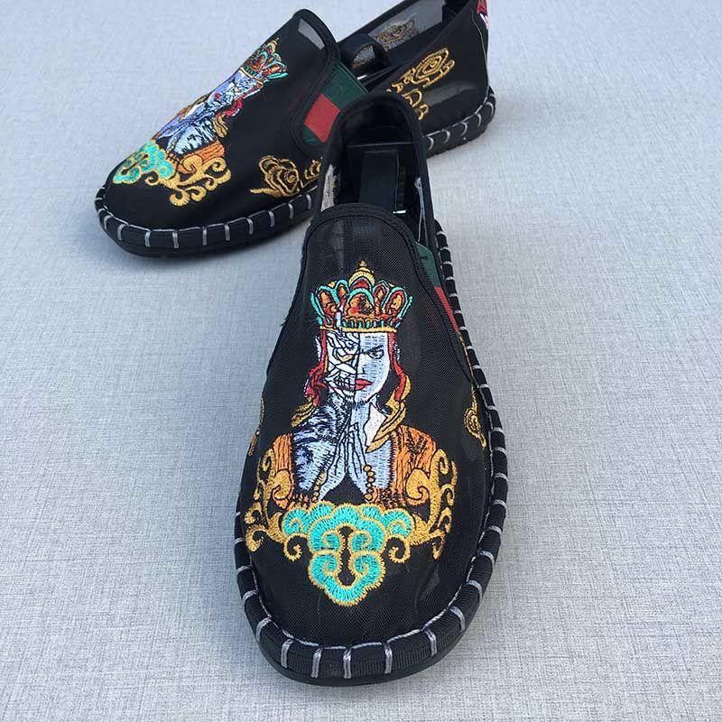 Oude Peking Stoffen Schoenen Holle Netstof Schoenen Airconditioning Schoenen Luie Man Handgeborduurd Mondmasker Gaas Sandalen