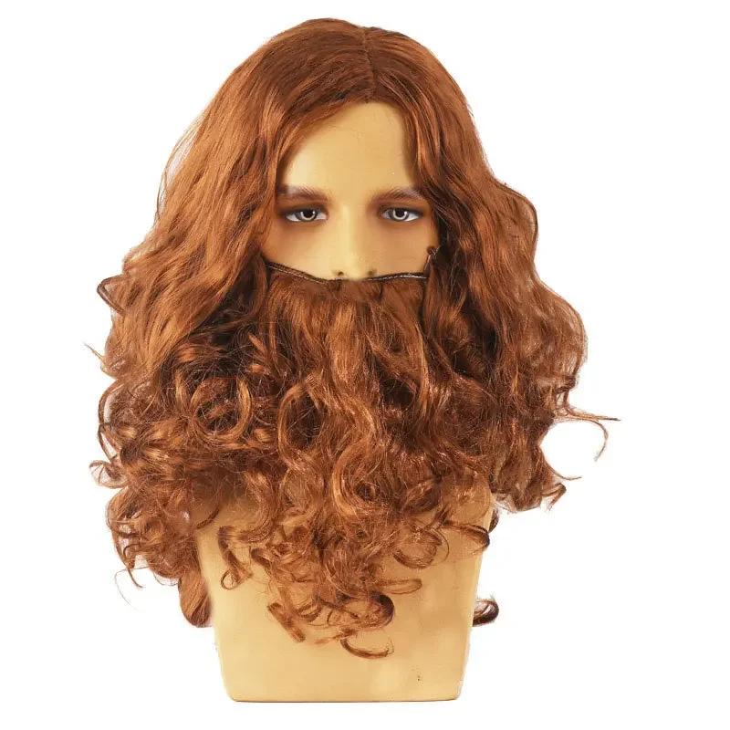 Santa Claus Wig Beard Full Set Jesus Wig European and American Long Curly Hair Christmas Wig Beard Set