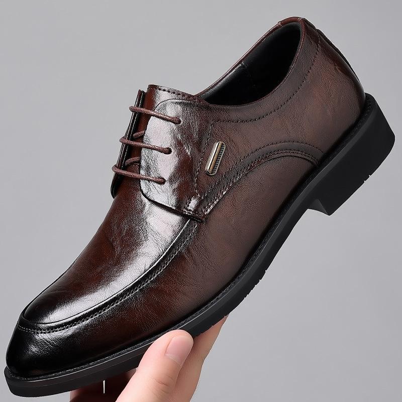 Men's Leather Shoes Business Dress Soft Leather Lace-up Commuter Work Shoes Men's British Suit Groom Wedding Shoes