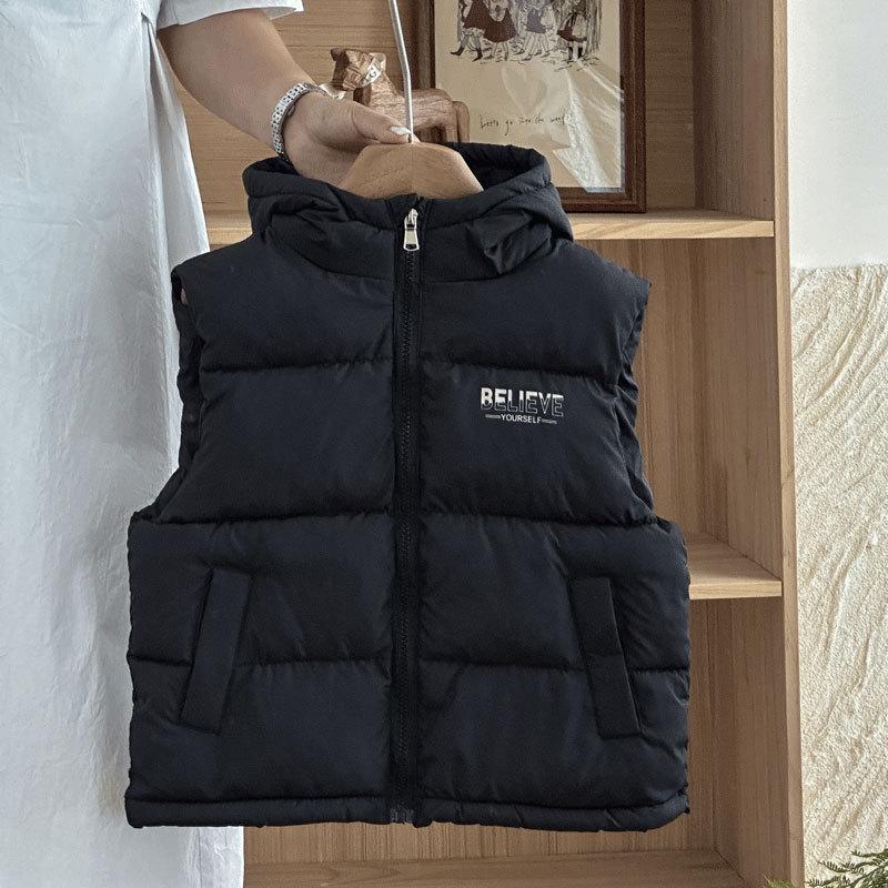 Children's Korean-Style Hooded Vest - Thick Warm Printed Down for Boys & Girls, Autumn/Winter Fashion Outerwear