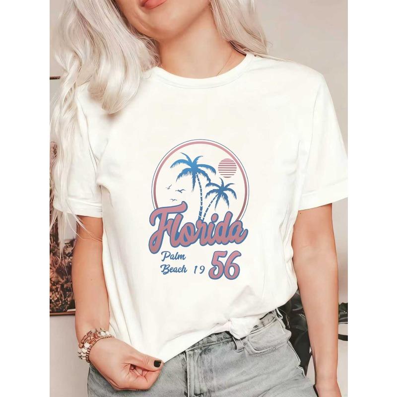 

Черная футболка оверсайз Florida Palm Beach 1956 Графика с тропическими пальмами и закатом Летняя одежда для отпуска XXXL белый