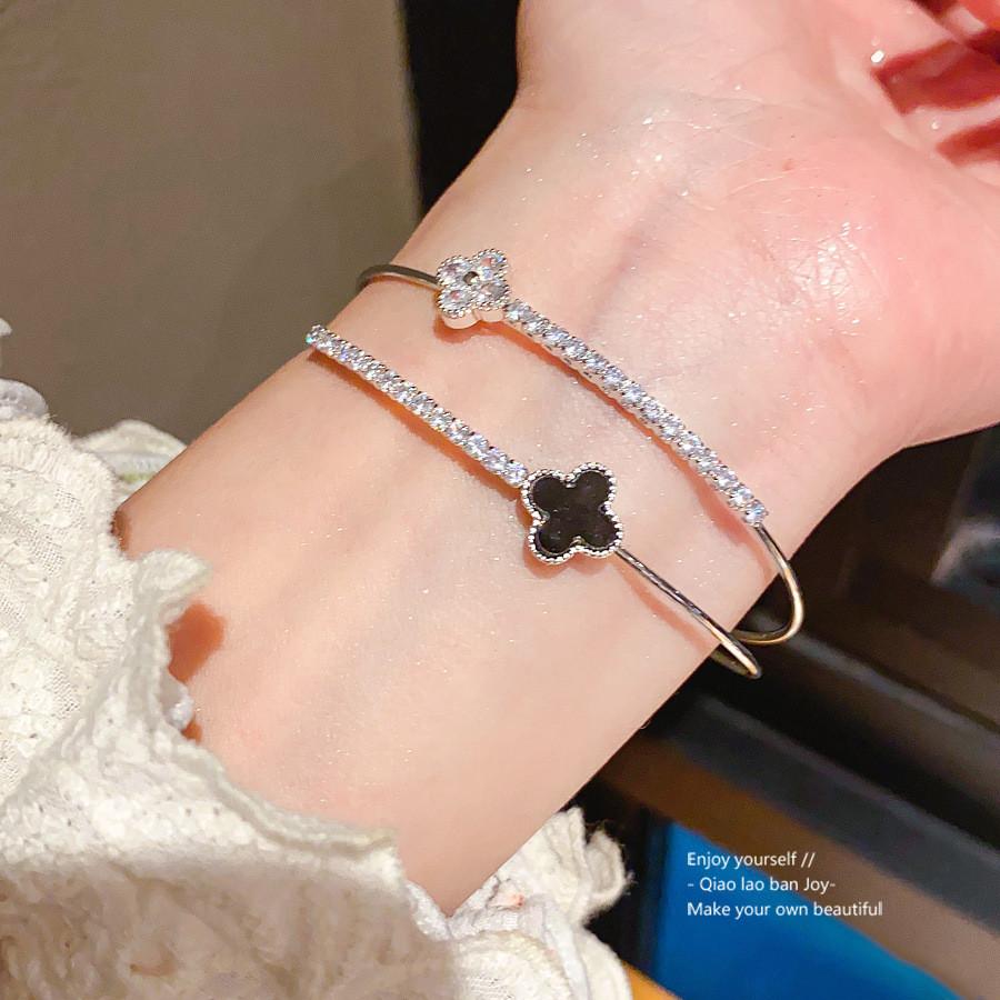 Copper Zircon Flower Double Layer Open Bracelet For Elegant Fashion Accessories