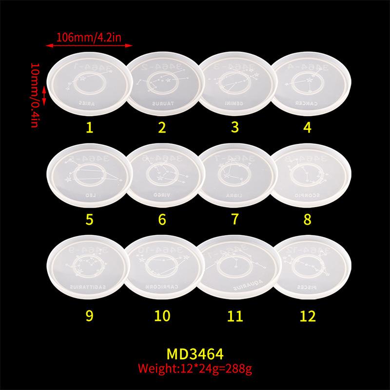12PCS/Set Constellations Coaster Molds for DIY Epoxy Resin Plaster Cup Pad Mold Handmade Zodiac Table Mat Craft Mould Home Decor