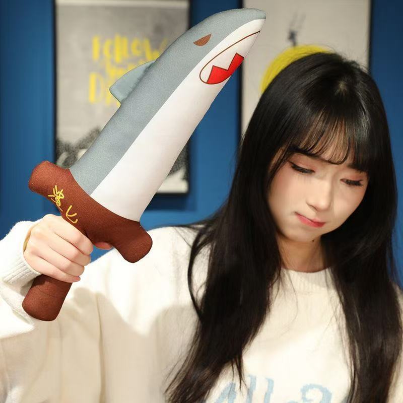 Shark Sword Shark Dagger Plush Toy Cute Funny Doll Pillow Children's Sword Playing Funny Cute Shark Theme Mat for Girls