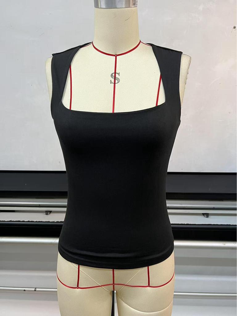 2026 European & American Women's Summer Square Neck Sleeveless Vest T-shirt - Comfortable Casual Top