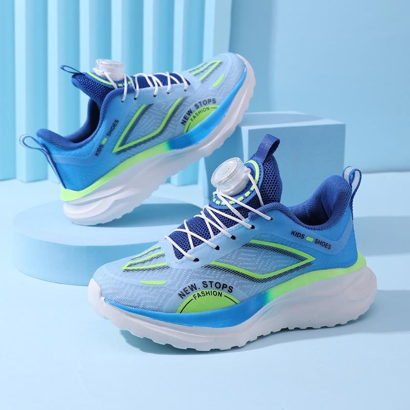 2025 New Spring and Autumn Children's Button Running Shoes Sneakers Middle and Older Children's Students Boys Breathable Mesh Non-slip Shoes