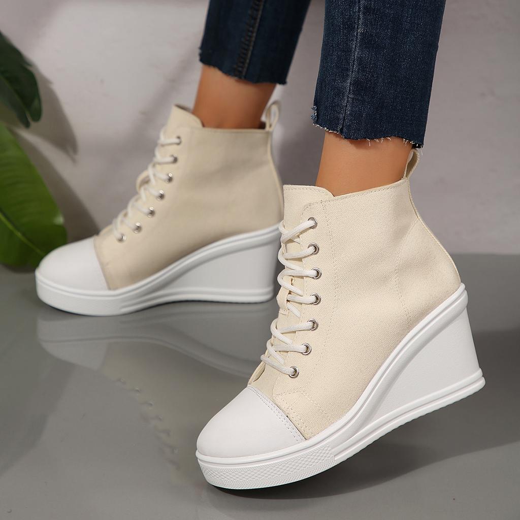 Damen Sneaker Neu Versteckter Keilabsatz Unsichtbarer Absatz Canvas Schuhe für Damen Keilabsatz Erhöht Lässig Atmungsaktiv Plateau-Sneaker Damen