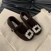 Suding Home! Flat Gray Felt Square Head Rhinestone Single Shoes Women's 2025 Autumn and Winter Plush Mary Jane Mao Shoes
