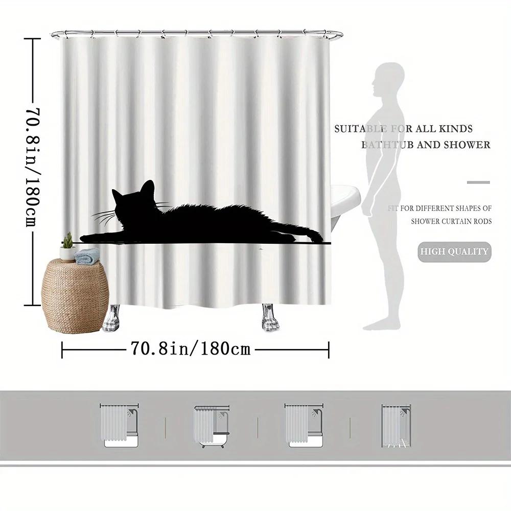 Tenda da Doccia Sagoma Gatto Nero, 12 Ganci, Lavabile in Lavatrice, Decorazione Bagno per Tutte le Stagioni