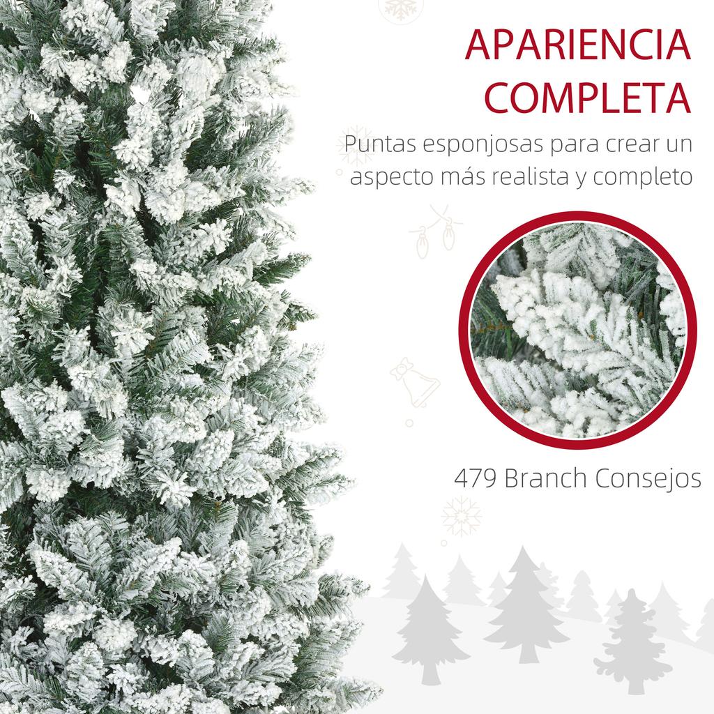 Snowy Artificial Christmas Tree 183cm with 479 Branches and Metal Stand, Green Christmas Tree for Indoor Living Room