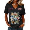 Women's Casual V-Neck Short Sleeve Letter Print Pullover Top for Summer
