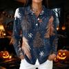 Damen Freizeit Christmas Print Knopfleiste Langarm Hemdbluse Oberteil mit Seitenschlitzen
