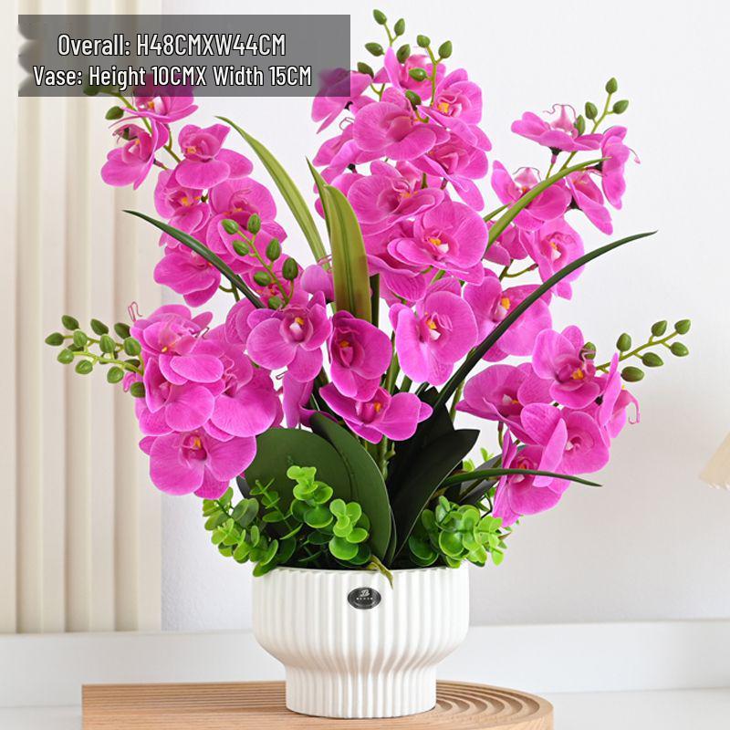 Artificial Phalaenopsis Floral Arrangement for Living Room Display - Potted Decoration for TV Cabinet