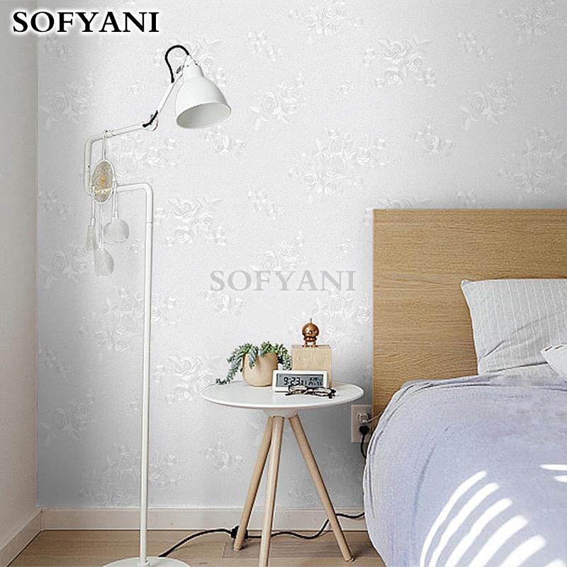 Λευκό τριαντάφυλλο 3D μονόχρωμο σχέδιο ταπετσαρία βινυλίου αυτοκόλλητο ρολό για τοίχο φόντου υπνοδωματίου φιλμ τοίχου υπνοδωματίου διακόσμηση σπιτιού