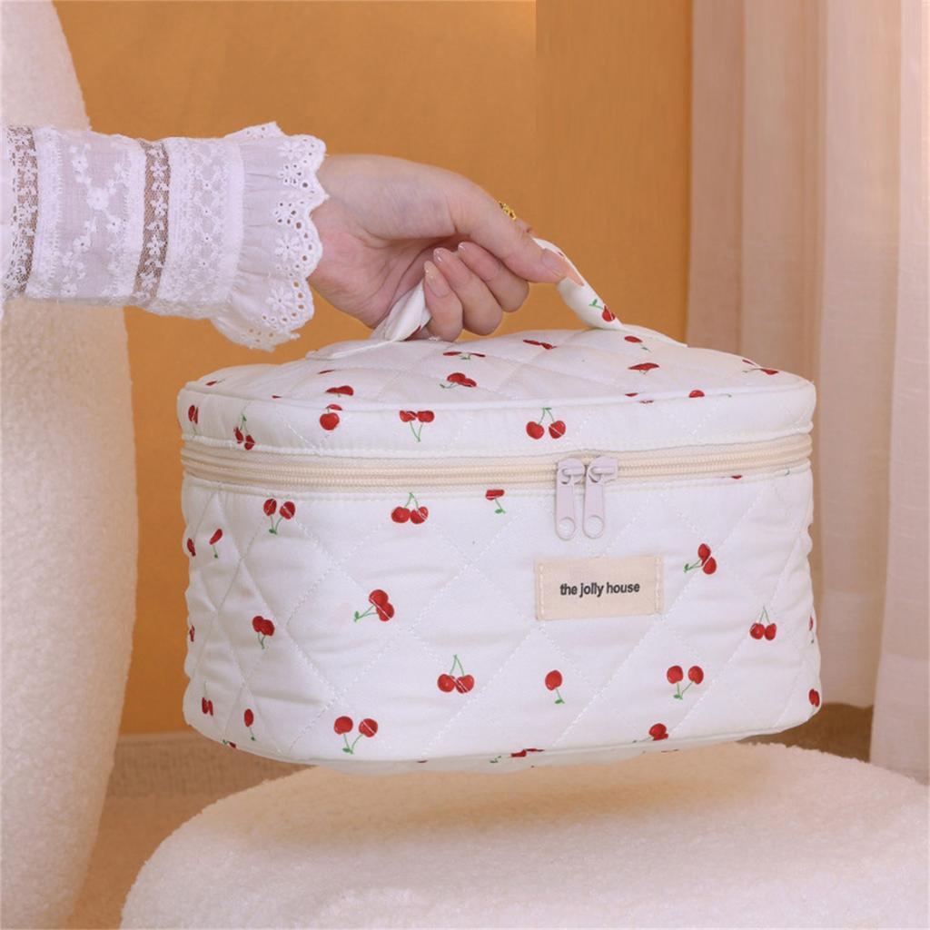 Aesthetic Bowknot Quilted Makeup Bag Large Capacity Travel Cosmetic Storage for Trendy Women and Ladies Daily Use