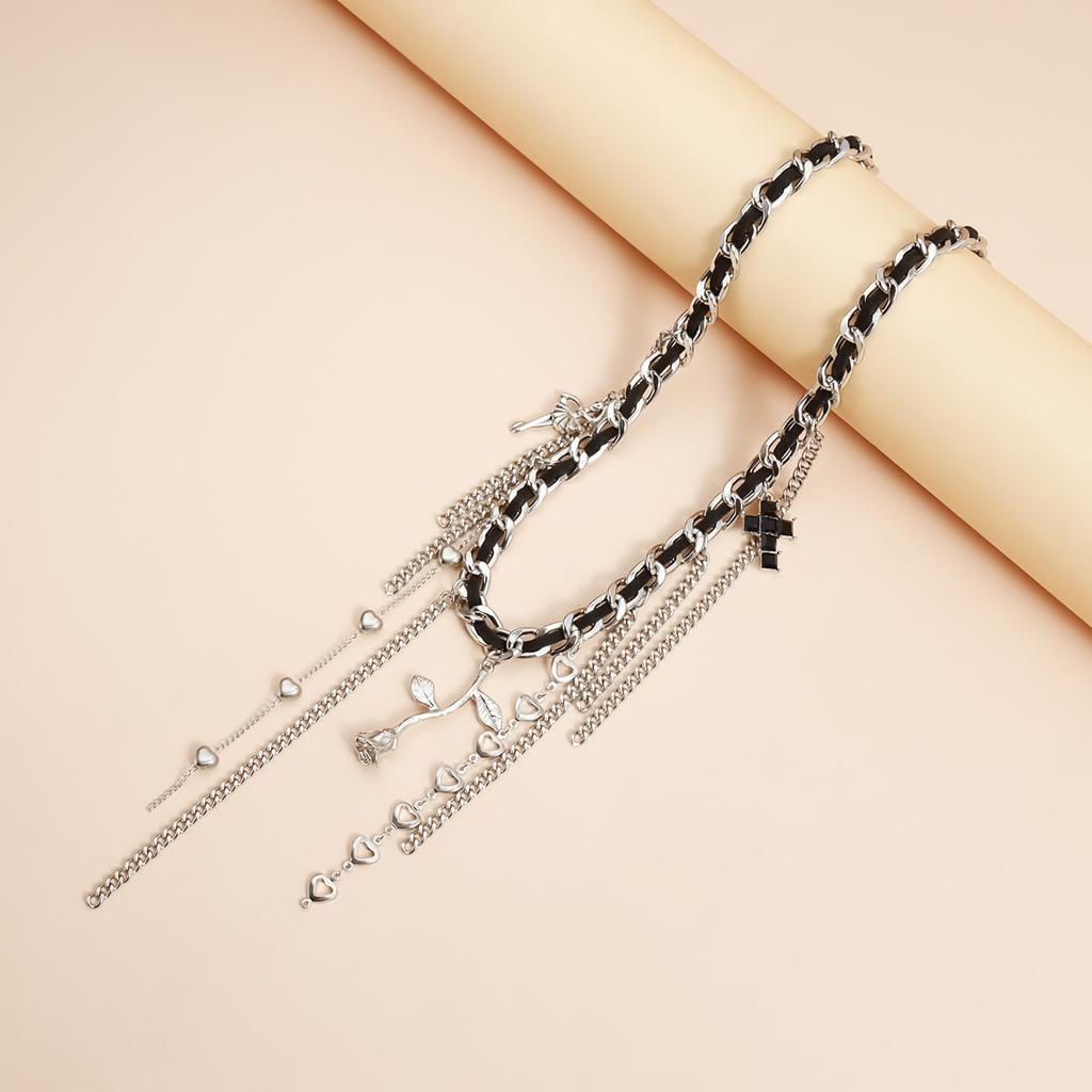 Elegant Floral Crucifix Charm Necklace Adjustable Velvets Cord Jewelry Clavicle Chain Accessory For Gifting
