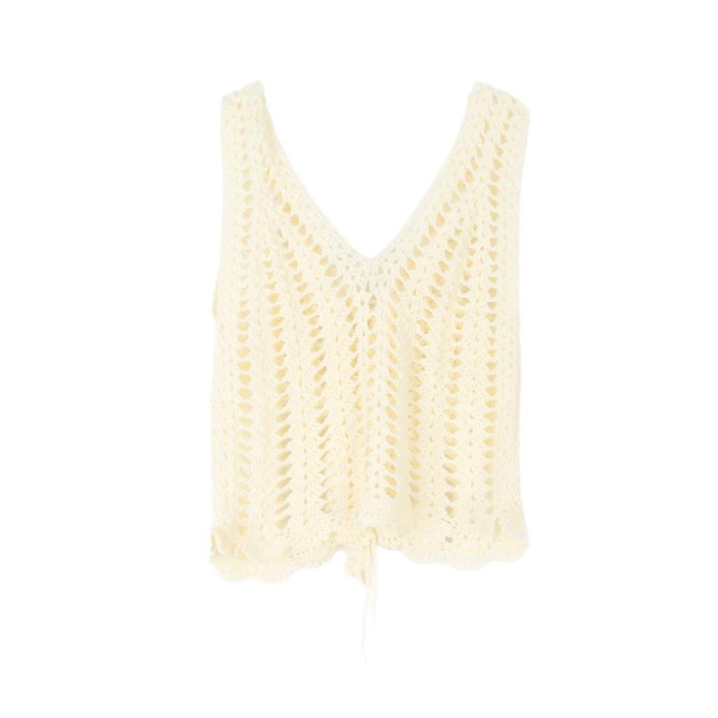 Three-Dimensional Handmade Crochet V-Neck Camisole: Sweet & Spicy Hollow-Out Knitted Top for Women - Spring/Summer Fashion Vest.