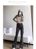 Women's Gray Micro-Flare High-Waisted Cargo Pants, 2025 Spring/Summer Collection - Slimming Multi-Pocket, Floor-Length