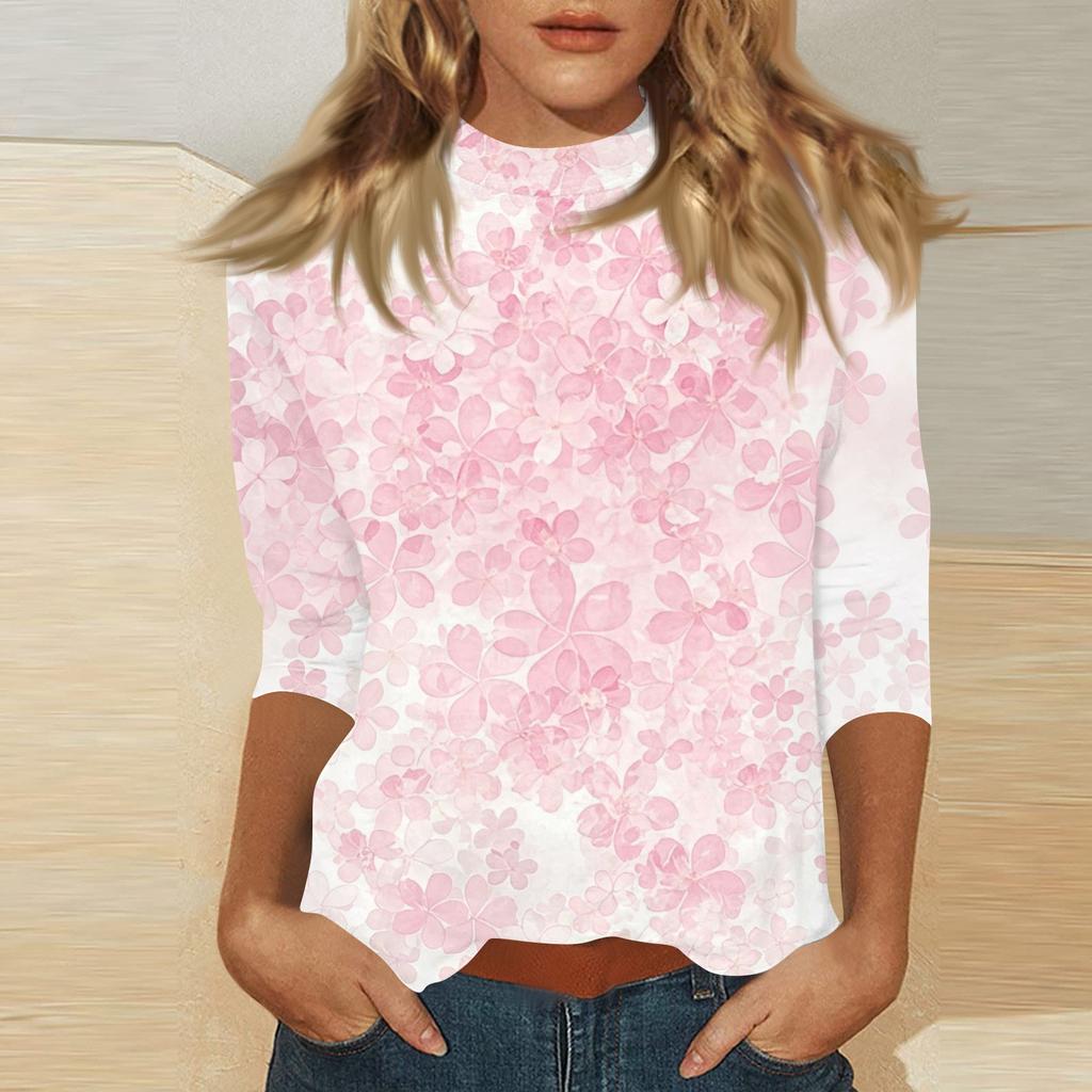Damen Mock-Neck 3/4-Ärmel Bedrucktes Oberteil