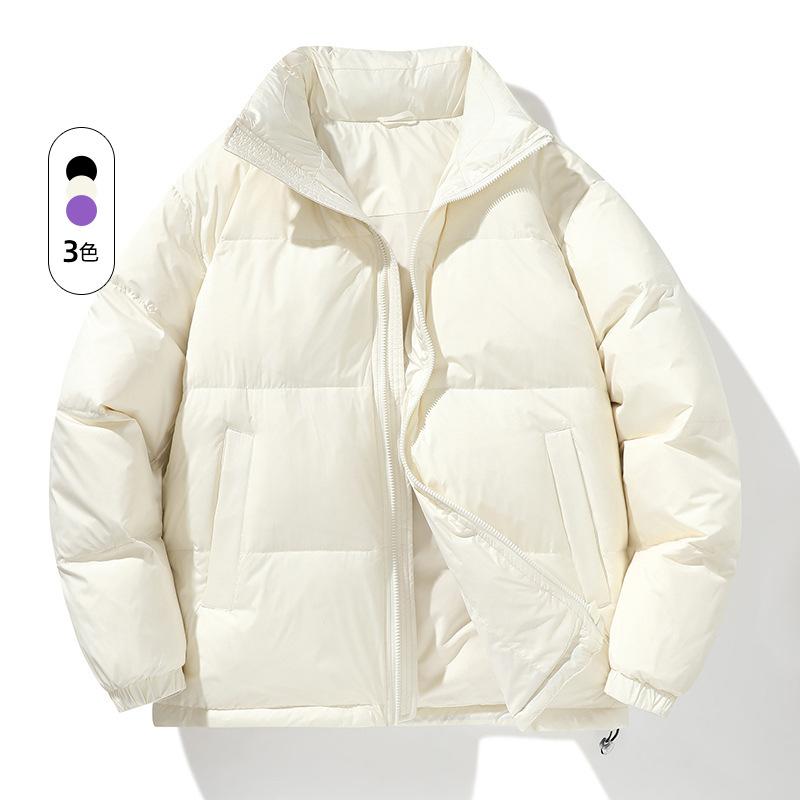 Couple's New Winter White Duck Down Jacket Is Versatile Casual Solid Color Stand-up Collar Thickened Warm Bread Jacket