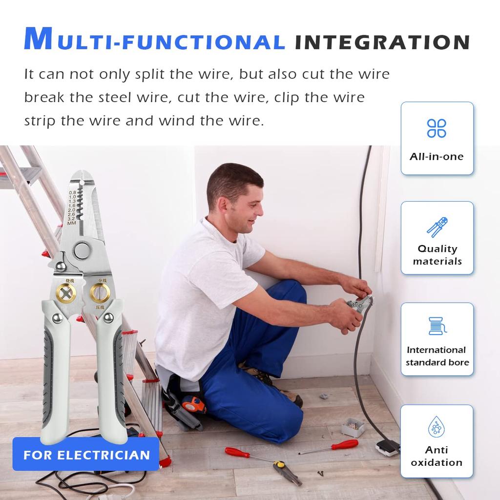 LiTuiLi 7 In 1 Wire Stripper Iron Copper Wire Cutter Cable Cutter Clamper Splitting Wire Crimping Pliers