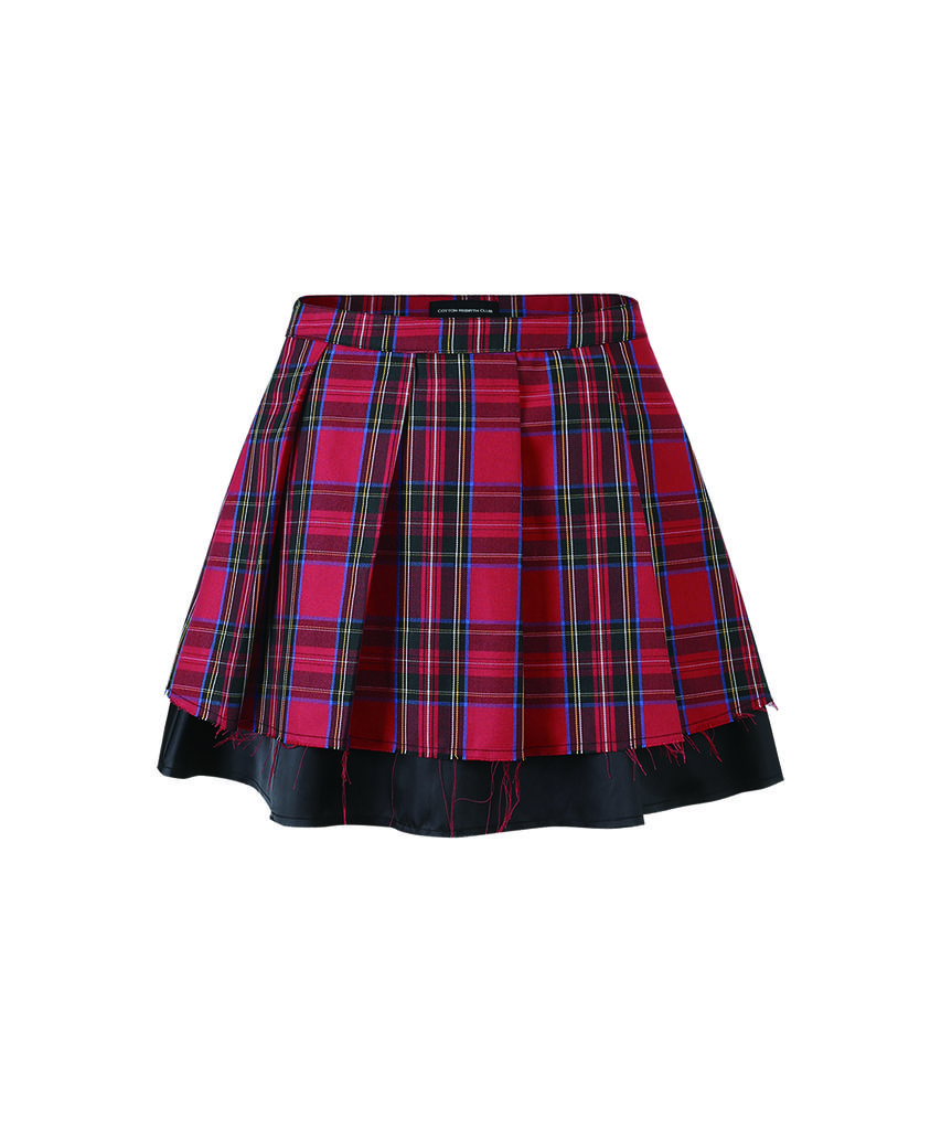 Cotton Rivers Club Layered Check Skirt (Red)