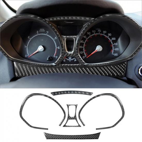 5Pcs Carbon Fiber Interior Speedometer Cover Trim For Ford Fiesta 2011-2015