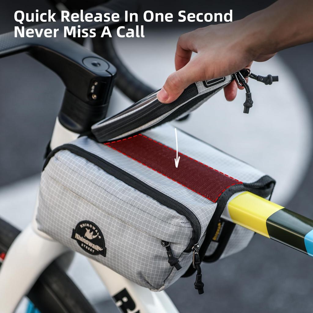 Rhinowalk Bicycle Front Frame Bag, Top Tube Frame Storage, Waterproof Bike Handlebar Bag for Smartphones, Professional Cycling Accessories - White