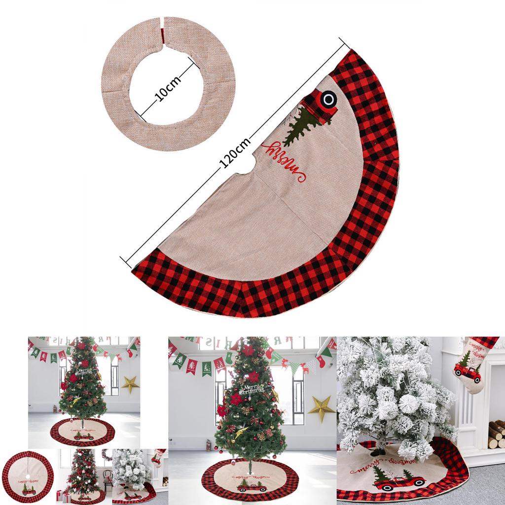 Elegant Red And Black Checkered Christmas Tree Skirt For Vehicle Holiday Decor 120cm