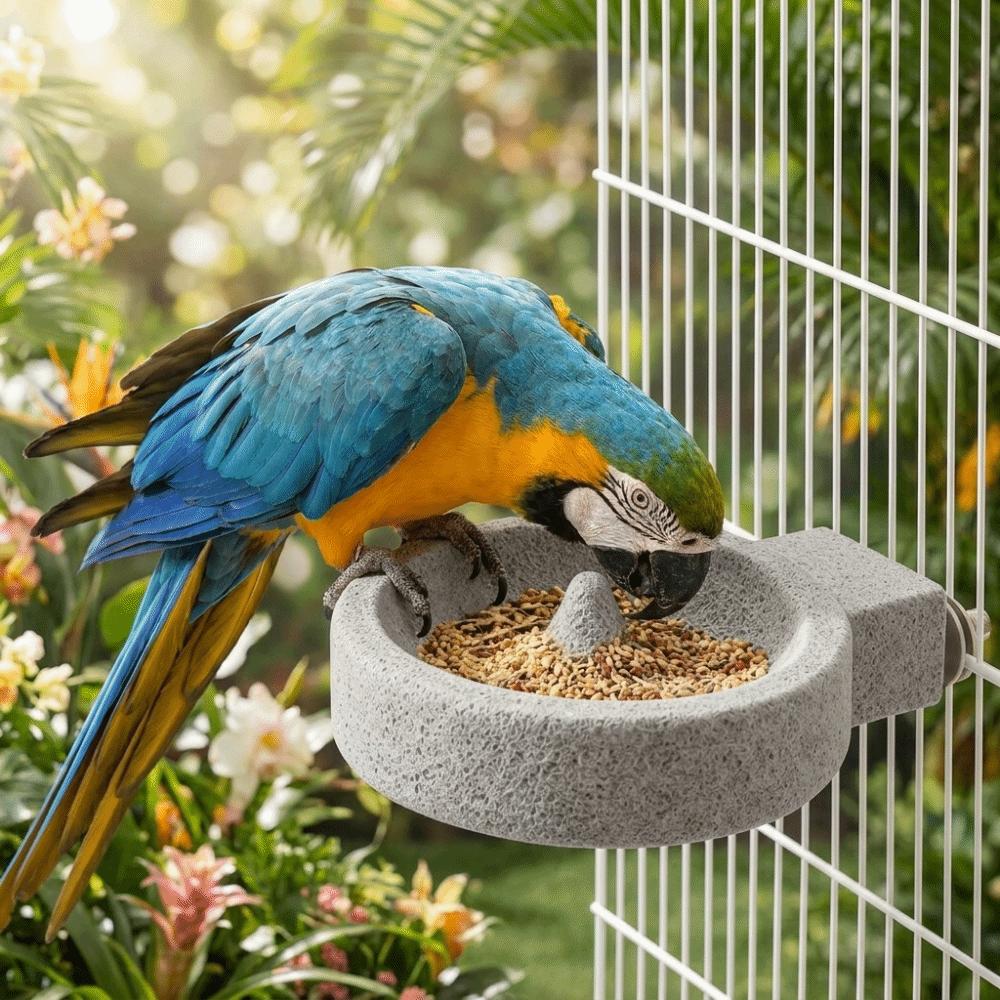 Round Bird Food Bowl Station Pole Wear-Resistant Parrot Stone Bowl Stone Bird Feeder Dish Aviary