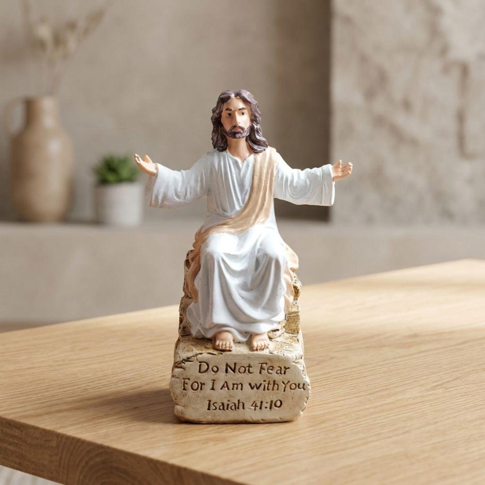 Bible Verse Base Jesus Christ Figurine Open Arms Blessing Resin Jesus Ornament Spiritual Gift
