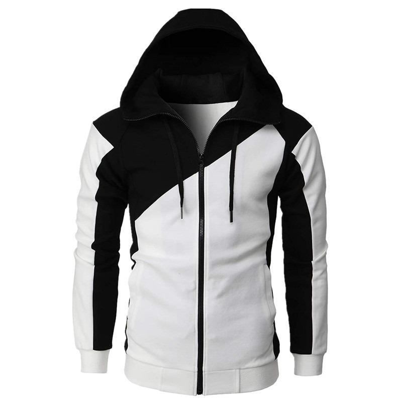 Color blocking jacket men's slim fit hooded short sleeved men's hoodie casual fashion men's long sleeved sportswear Hoodies & Sweatshirts (men’s)