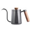 Moeuhob Bamboo Coffee Dripper Pot with Lid, 350ml Drip Kettle, Narrow Mouth, Stainless Steel, Single-Serve, Pour-Over (Silver), Stylish Coffee Kettle