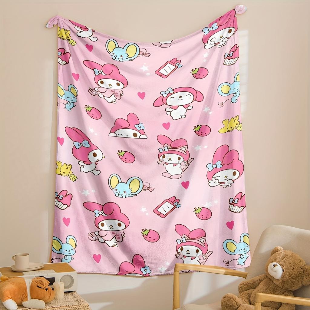 1pc Cute My Melody Flannel Blanket Durable Flannel Material Stylish BedroomLiving Room Throw Ideal Sanrio Fan Gift