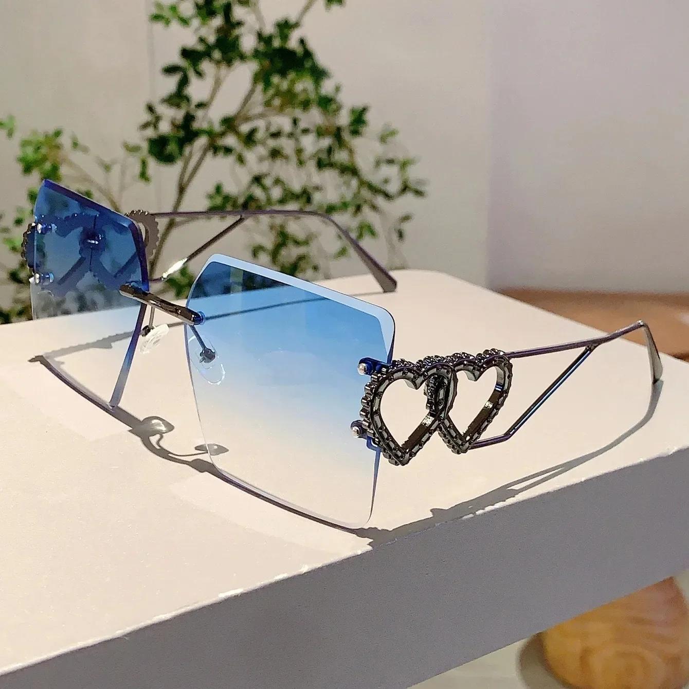 

Cutting Rimless One Piece Shield Sun Glasses Glasses Ladies Latest Trendy Alloy Oversized Rectangular Alloy Sun Eyeglasses Men Hip Hop Shades