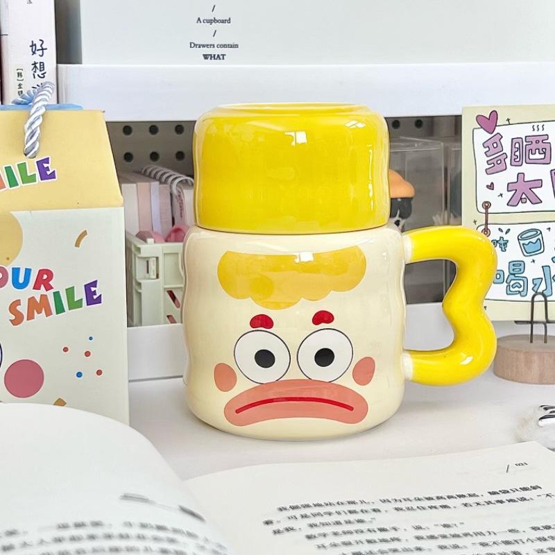 

Milk fufu funny clown cup high value cute ceramic mug with lid to give girl girlfriend birthday gift 401-500ml
