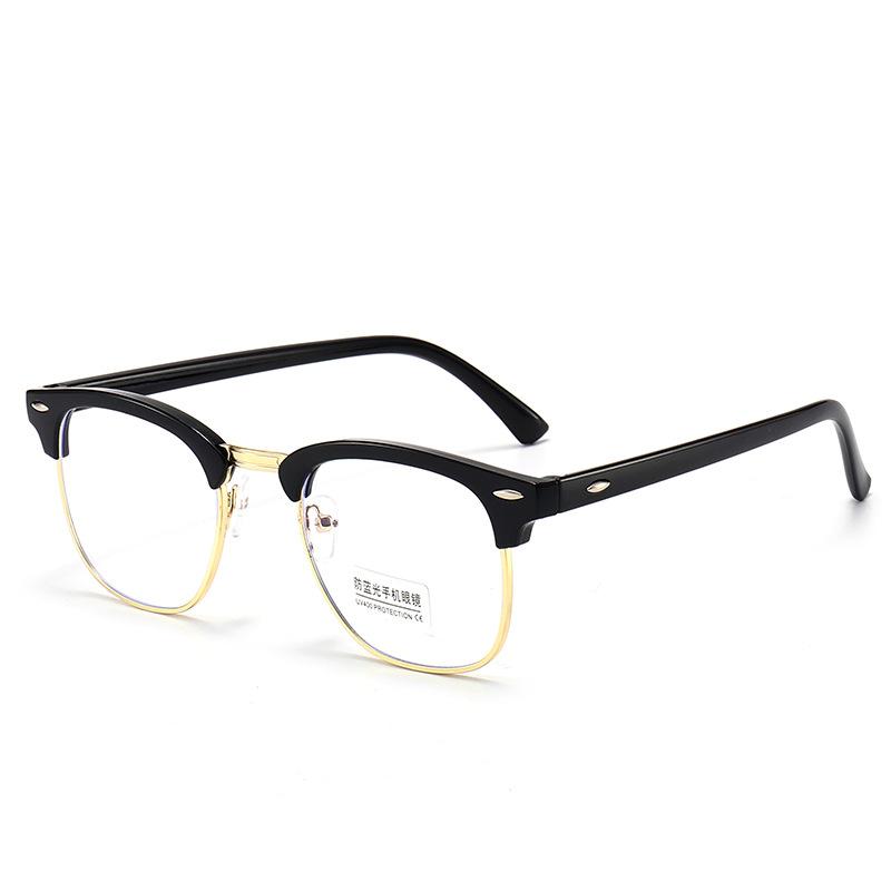 3016 Myopia Glasses, Anti-Blue Flat Glasses, Half-Frame Retro Decorative Frame Glasses, Men'S And Women'S Finished Myopia Glasses