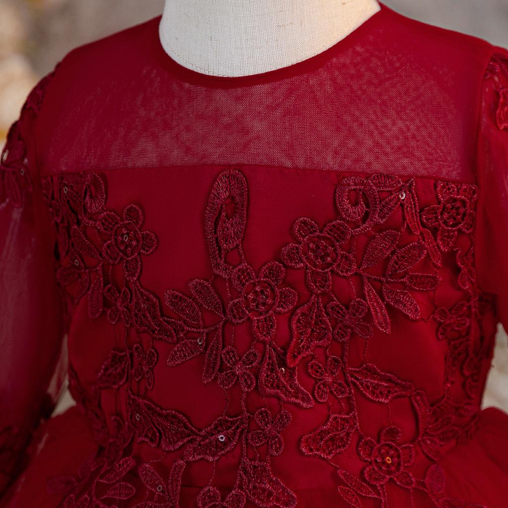 Wedding Flower Girls Dress Toddler Baptism 1st Birthday Dress Baby Girl Clothes Princess Wedding Lace Party Kids Costume T6035