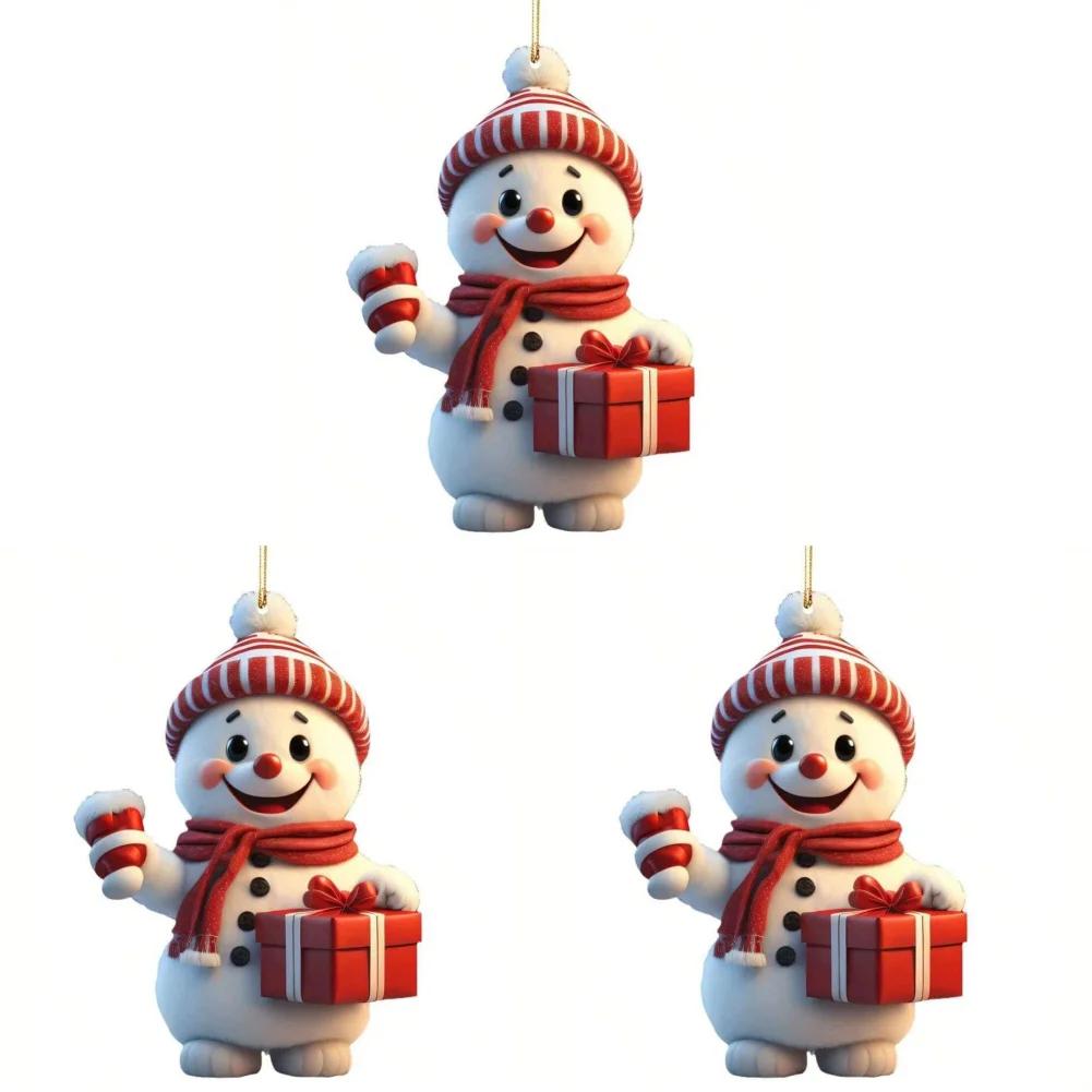 1-5PCS Snowman Christmas Tree Pendant 2D Acrylic Xmas Tree Decoration Cute Hanging Ornaments Decorative for Window Fireplace Car