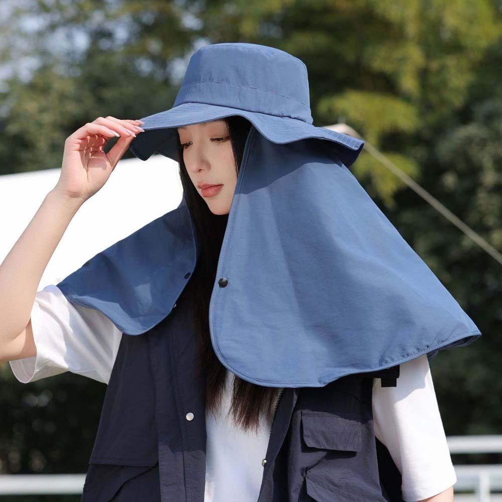 Wide Brim Mountaineering Cap Elastic Women Sun Cap Ponytail Cap Shawl Fisherman Hat  Famale