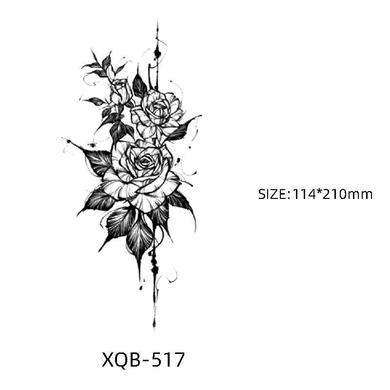 Waterproof Black & White Sketch Flower Half Sleeve Tattoo Stickers