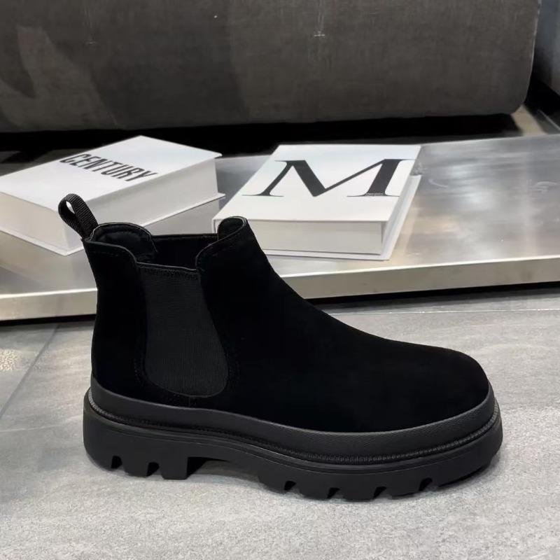 

2026 Trendy Men s Black Suede Leather Chelsea Boots High Quality Platform Ankle Boots Designer Brand Comfy Warm Men Casual Shoes 39 чёрный