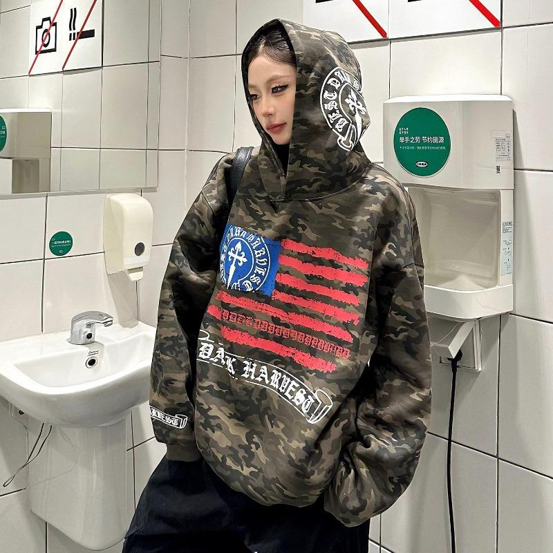 Fashion Women's Hoodies Retro Letter Graffiti Print Girl Daily Casual Pullover Spring And Autumn Long Sleeve Sweatshirt Women's Oversized Top Clothing