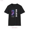 Galaxy Themed T Shirt 'Believe' Casual Wear for Dreamers Halloween Space Lovers Everyday Style Vintage Washed Designer Clothes